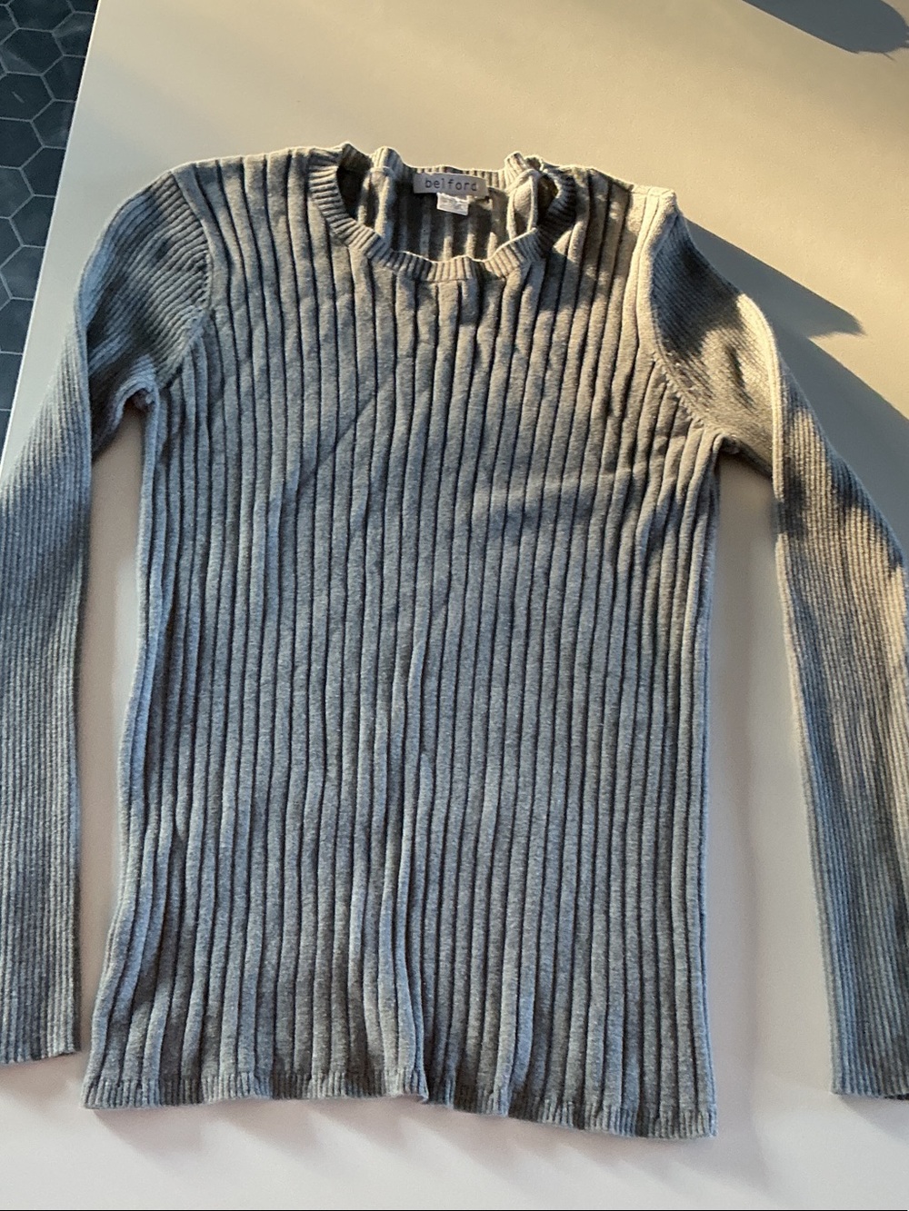Ford Ribbed Crewneck Sweater - Light Gray